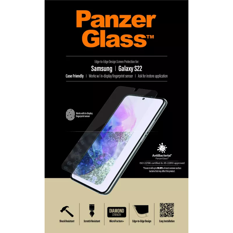 PanzerGlass UltraForce1 7293 ochranné sklo na displej Samsung Galaxy S22, tvrdené, kompatibilné s puzdrami, priehľadné
