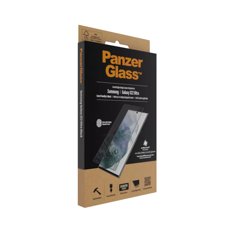 PanzerGlass 7295 ochranné sklo na displej Samsung Galaxy S22 Ultra, tvrdené, kompatibilné s puzdrami, čierne