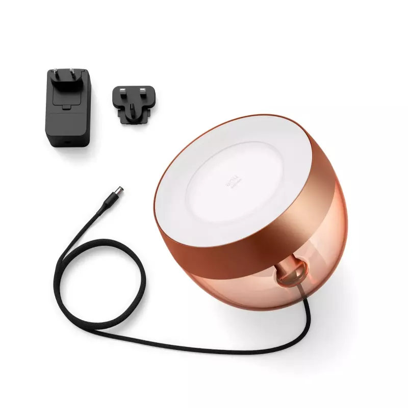 Smart stolná lampa Philips Hue Iris medená špeciálna edícia — 1 žiarovka, Bluetooth a Zigbee, 100–240V, 2m kábel