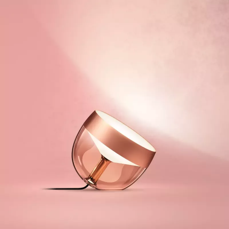 Smart stolná lampa Philips Hue Iris medená špeciálna edícia — 1 žiarovka, Bluetooth a Zigbee, 100–240V, 2m kábel