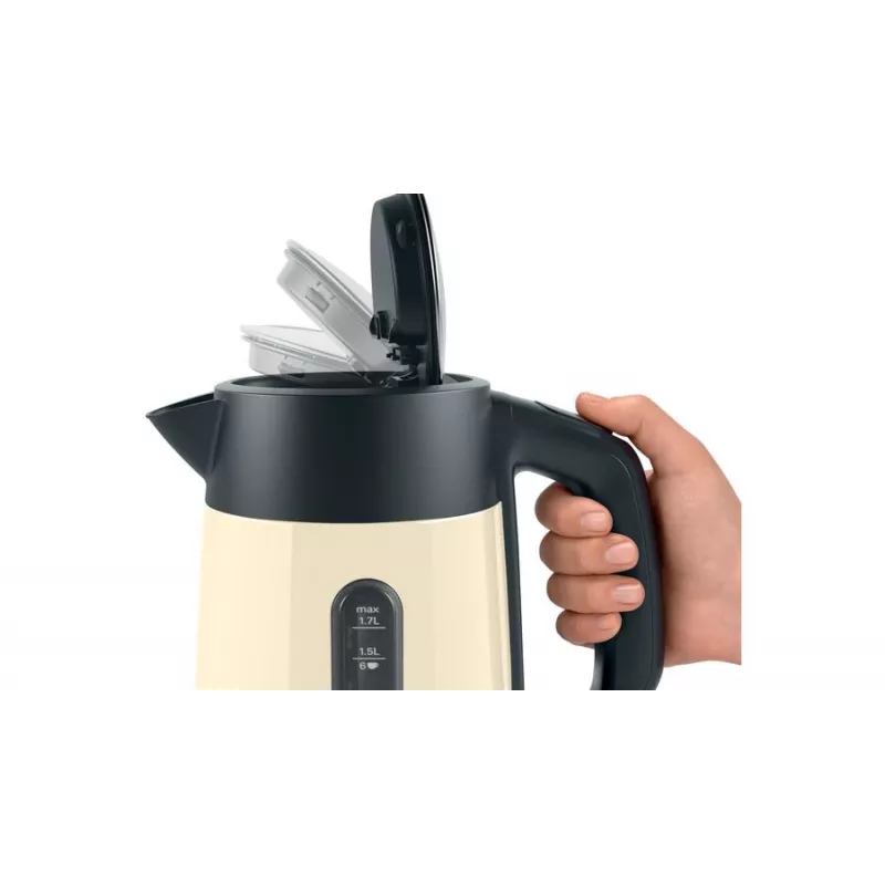 Elektrická kanvica Bosch TWK4P437 1,7 L, 2400 W, nerezové telo, bezdrôtová, béžová/čierna