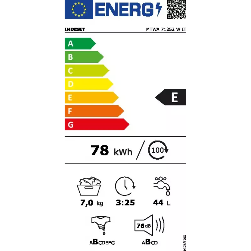 Práčka s predným plnením Indesit MTWA 71252 W IT — 7 kg, 1200 ot/min, energetická trieda E, biela