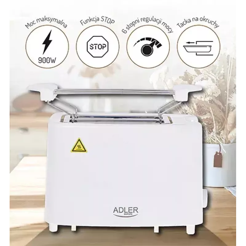 Hriankovač Adler AD 3223 2 plátky 750 W biela