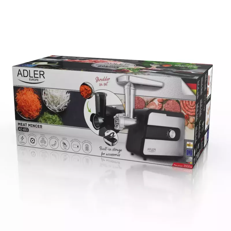 Mlynček na mäso Adler AD 4813 2000 W čierna strieborná