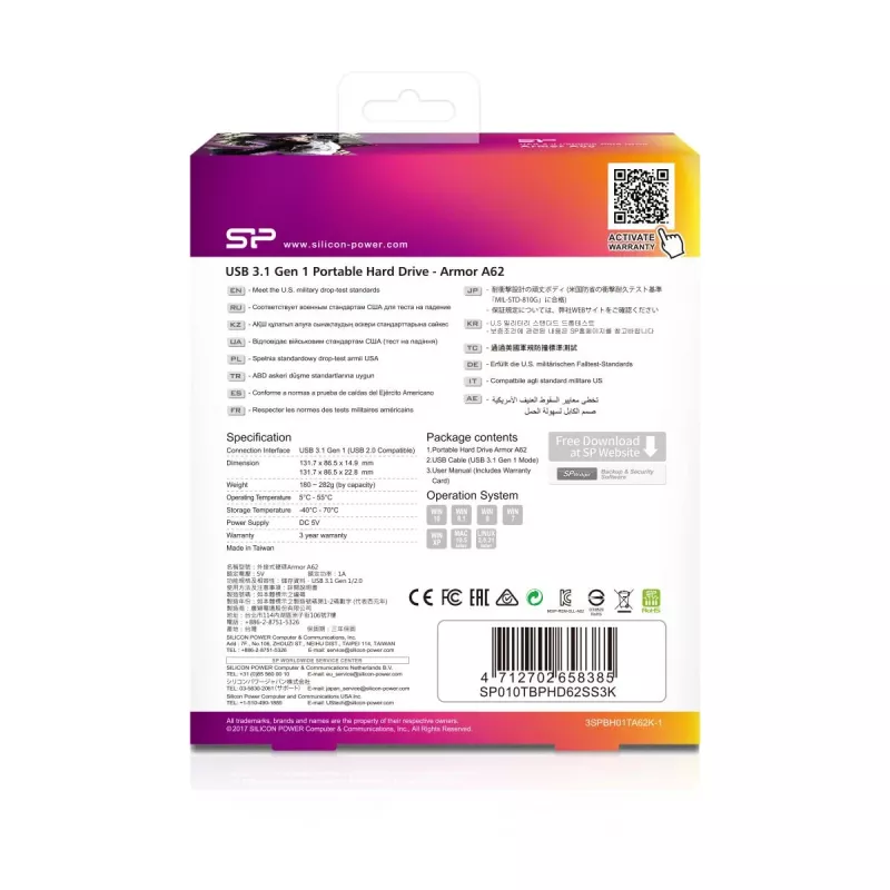 Silicon Power Armor A62 SP010TBPHD62SS3K prenosný pevný disk 1 TB, USB 3.2 Gen 1, čierna/červená