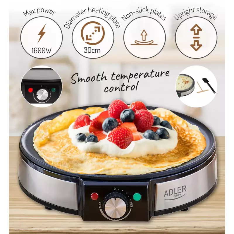 Prístroj na palacinky Adler AD 3058 1600 W čierny nerezová oceľ