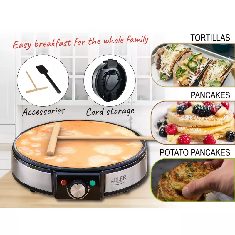 Prístroj na palacinky Adler AD 3058 1600 W čierny nerezová oceľ
