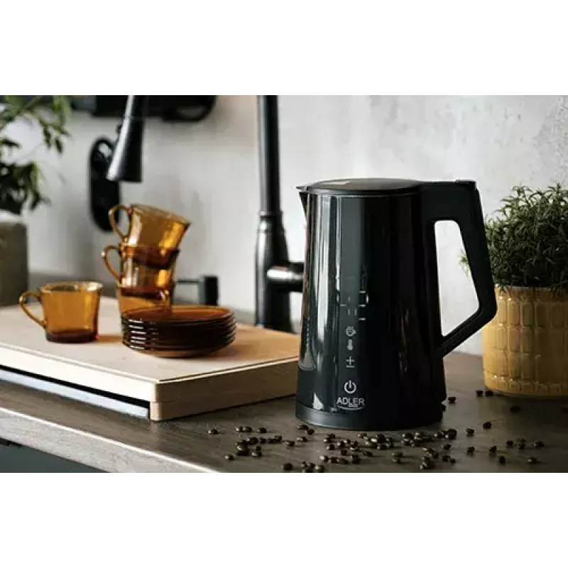 Elektrická rýchlovarná kanvica Adler AD 1345b — objem 1,7 l, 2200 W, nerezová oceľ, čierna