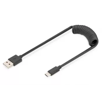 Digitus USB 2.0 USB A na USB C špirálový kábel 1m 0,48 Gbit/s čierny
