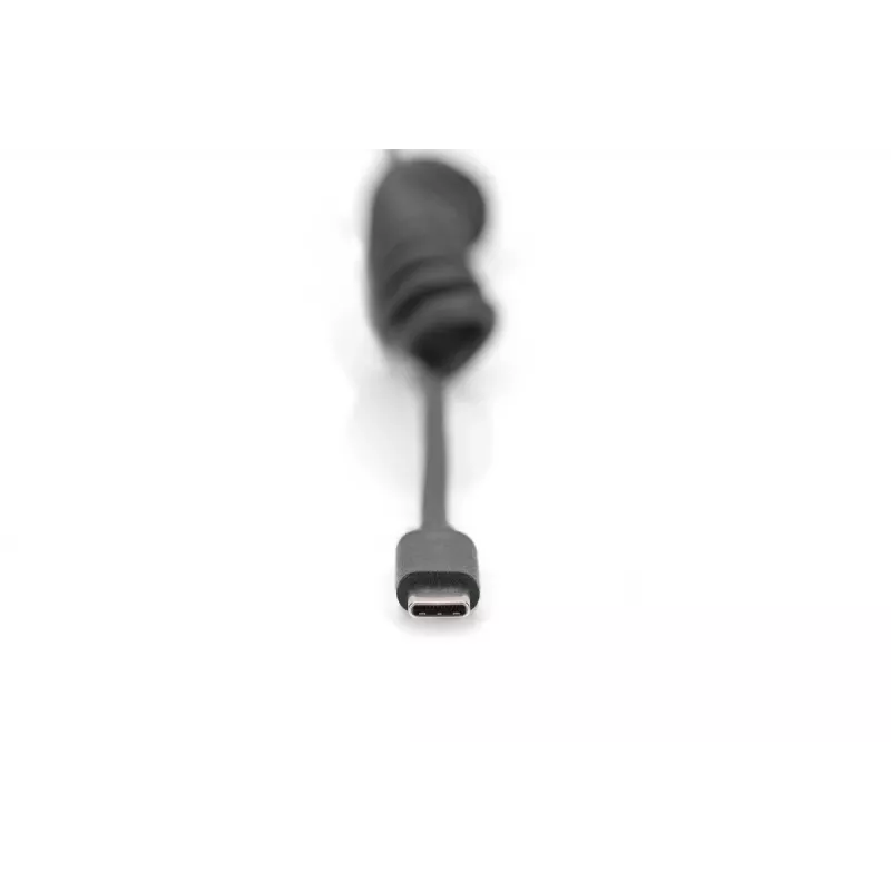 Digitus AK-300430-006-S špirálový kábel USB 2.0 USB-A na USB-C, 1 m, 480 Mbit/s, 60 W PD, čierny