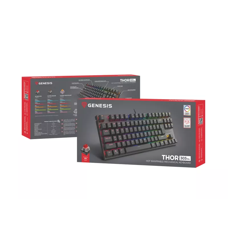 GENESIS Thor 303 TKL klávesnica herná USB QWERTY čierna RGB LED