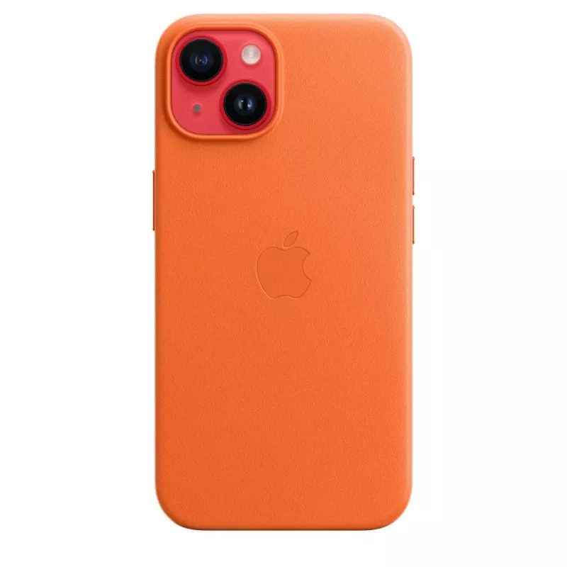 APPLE kožené puzdro s MagSafe iPhone 14 oranžové