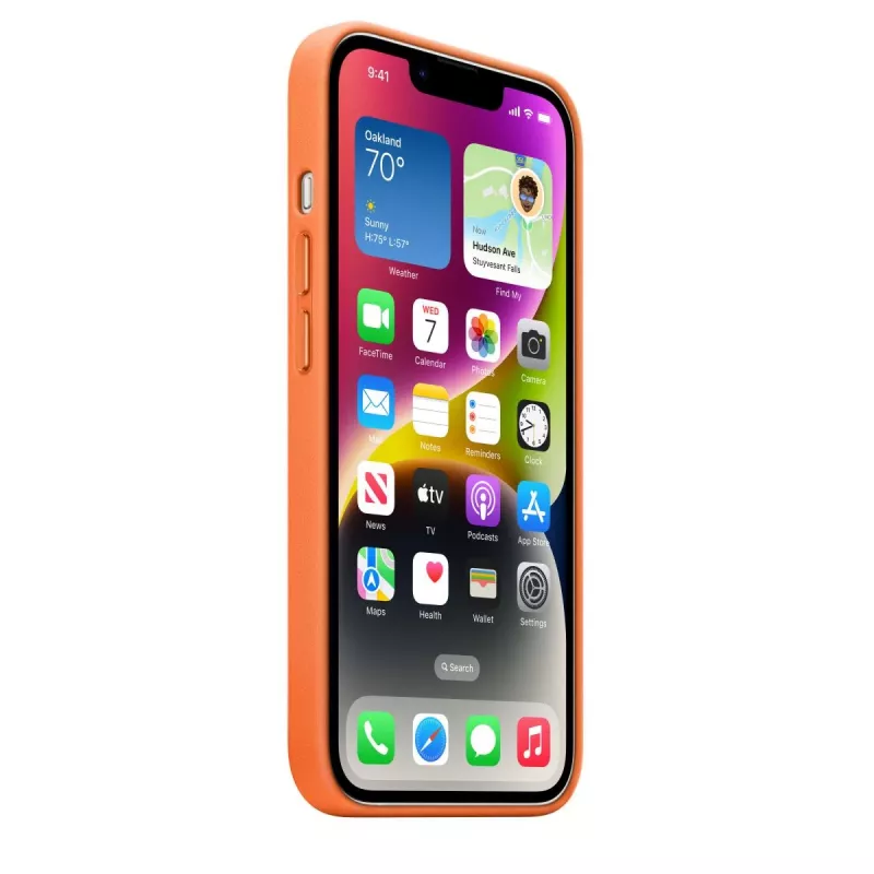 APPLE kožené puzdro s MagSafe iPhone 14 oranžové