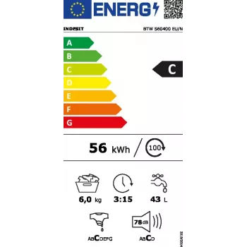 Práčka s horným plnením INDESIT BTW S60400 EU/N — 6 kg, 1000 ot/min, energetická trieda C, biela