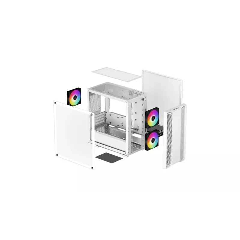 PC skriňa DeepCool CC360 WH ARGB Mini Tower biela — Micro-ATX/Mini-ITX, tvrdené sklo, 2x 3,5 palca + 3x 2,5 palca, 2x predný 120 mm ventilátor