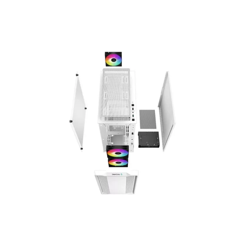 PC skriňa DeepCool CC360 WH ARGB Mini Tower biela — Micro-ATX/Mini-ITX, tvrdené sklo, 2x 3,5 palca + 3x 2,5 palca, 2x predný 120 mm ventilátor