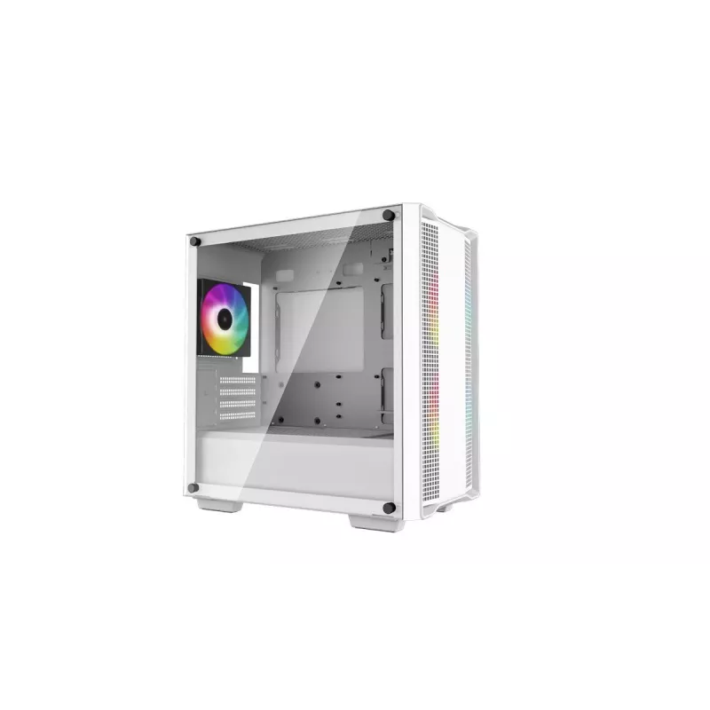 PC skriňa DeepCool CC360 WH ARGB Mini Tower biela — Micro-ATX/Mini-ITX, tvrdené sklo, 2x 3,5 palca + 3x 2,5 palca, 2x predný 120 mm ventilátor