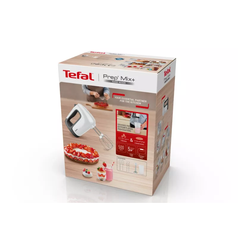 Ručný mixér Tefal Prep'Mix HT4621 — 500 W, 5 rýchlostí, kovové metly, biela
