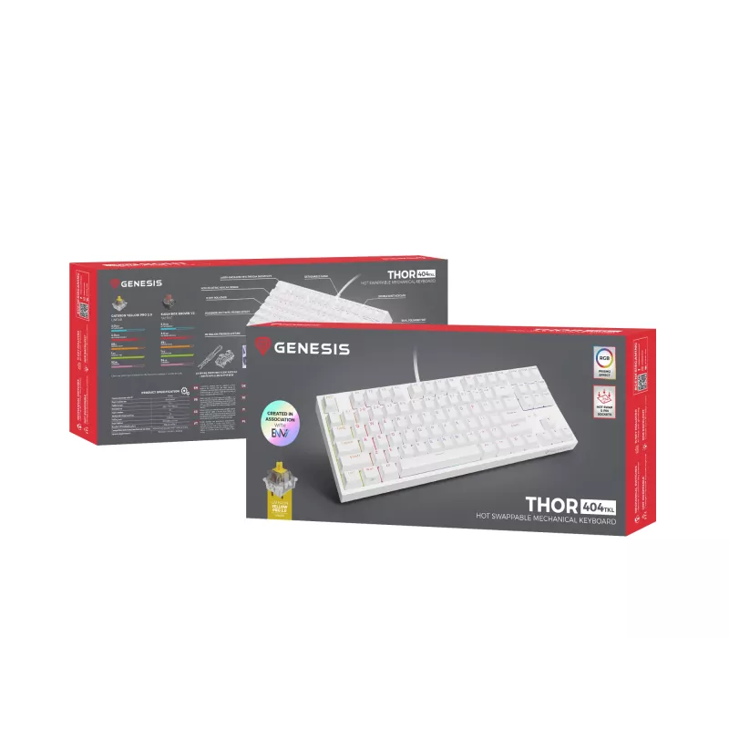 GENESIS Thor 404 TKL klávesnica herná USB QWERTY US International biela