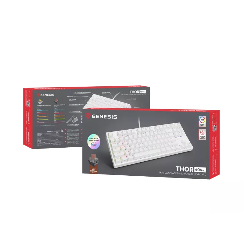 GENESIS Thor 404 TKL klávesnica herná USB QWERTY US International biela