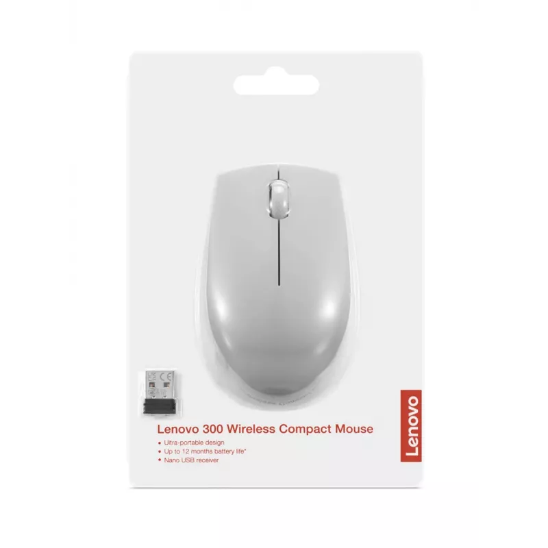 Bezdrôtová myš Lenovo Compact Arctic Grey — obojručná, RF Wireless, 1000 DPI, 3 tlačidlá, na batérie