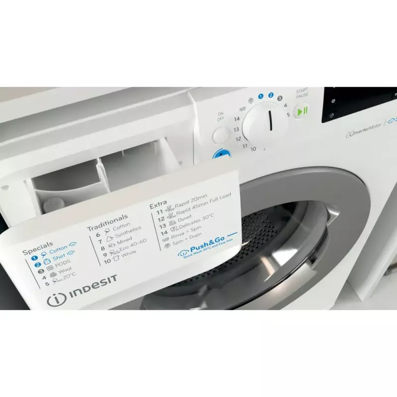 Práčka s predným plnením Indesit BWE 91496X WSV EE — 9 kg, 1400 ot/min, energetická trieda A, biela