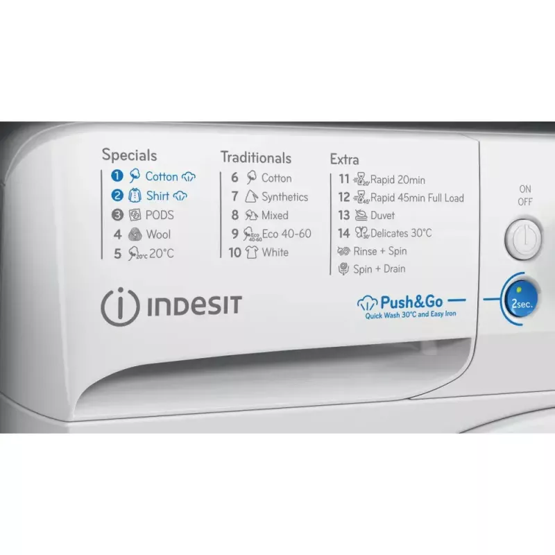 Práčka s predným plnením Indesit BWE 91496X WSV EE — 9 kg, 1400 ot/min, energetická trieda A, biela