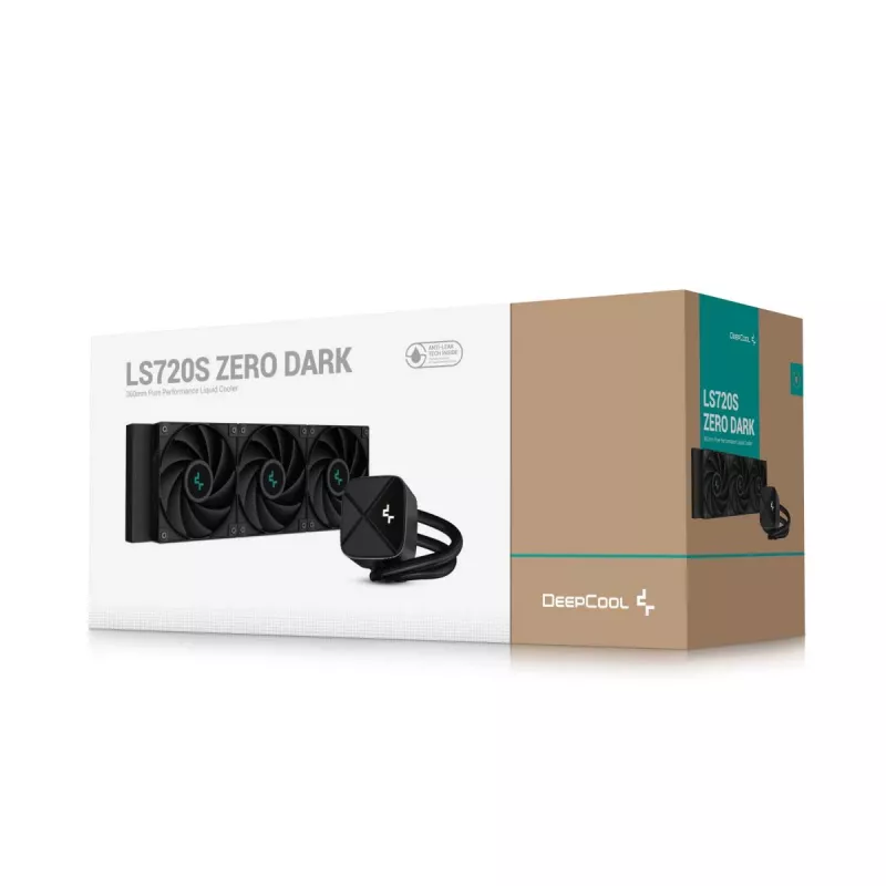 All-in-One vodné chladenie DeepCool LS720S Zero Dark — 3×120-mm ventilátory, 360-mm radiátor, 41 cm hadice, 6-W pumpa, podpora LGA1151/AM4/AM5, čierne