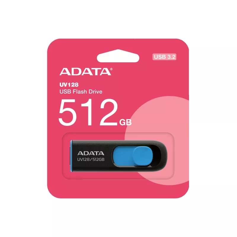 ADATA UV128 AUV128-512G-RBE USB kľúč 512 GB, USB-A 3.2 Gen 1, posuvný, čierno-modrý