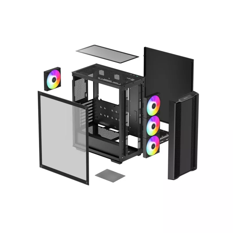 PC skriňa DeepCool CC560 ARGB V2 Midi-Tower čierna — ATX/Micro-ATX/Mini-ITX, tvrdené sklo, aRGB, podpora GPU do 370 mm