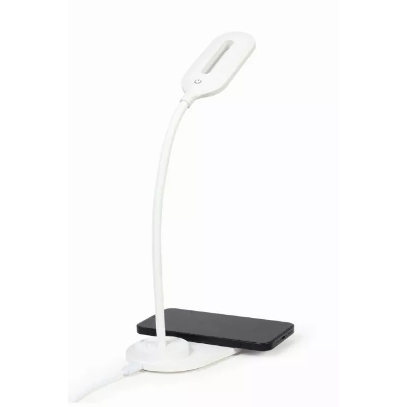 GEMBIRD stolná lampa s bezdrôtovou nabíjačkou, biela