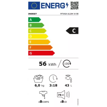 Práčka s predným plnením INDESIT MTWSA 61294 W EE, 6 kg, invertorový motor, energetická trieda C