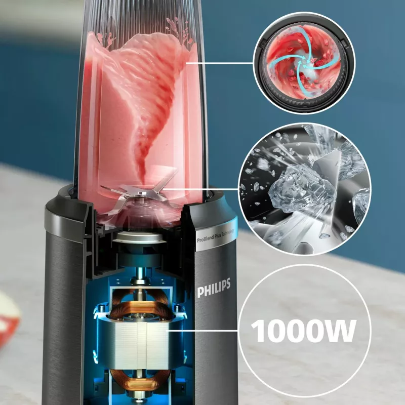 Stolový mixér Philips 5000 Series HR2766/00 — 1000 W, nádoba 0,7 L, drvič 0,3 L, čierna/nerez