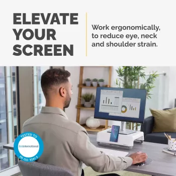 Fellowes stojan na počítačový monitor s 3 nastaveniami výšky - Breyta podstavec na monitor so správou káblov - ergonomický nastaviteľný stojan na monitor pre počítač - Max. nosnosť 15 kg - biela