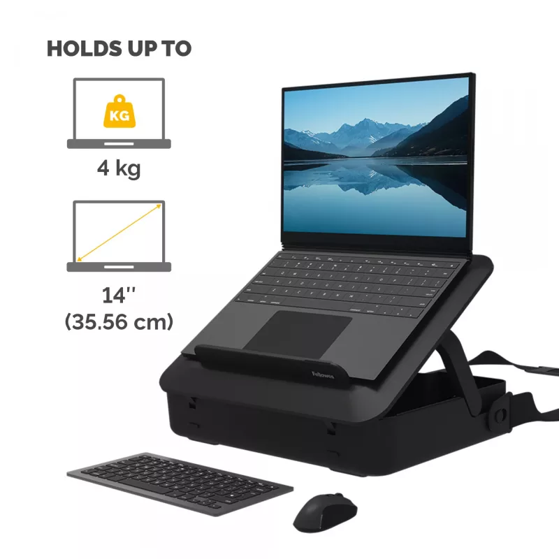 Fellowes taška na notebook s integrovaným stojanom na notebook - Breyta uzamykateľná taška na notebook pre hybridnú prácu & notebooky do 14 palcov/4 kg - čierna