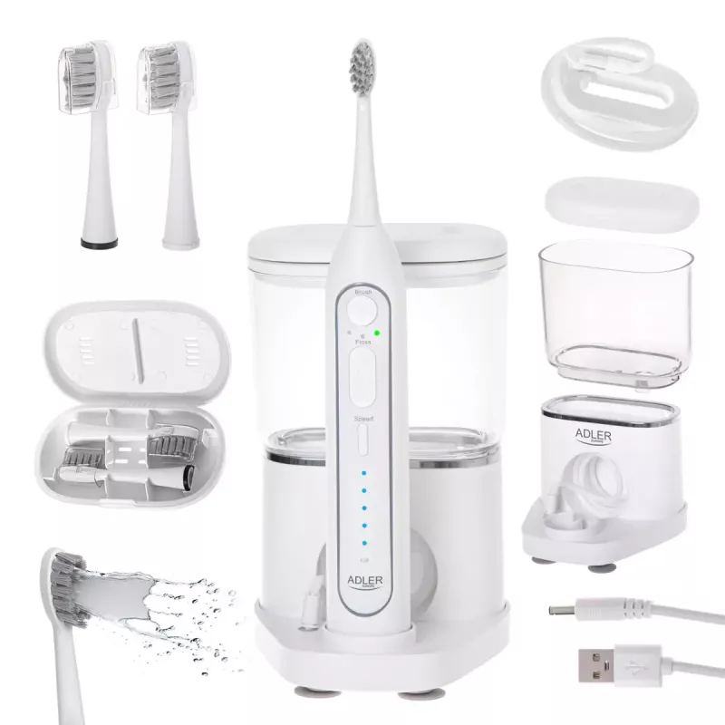 Zubná kefka Adler 2-in-1 vodná zubná niť Sonic Brush AD 2180w