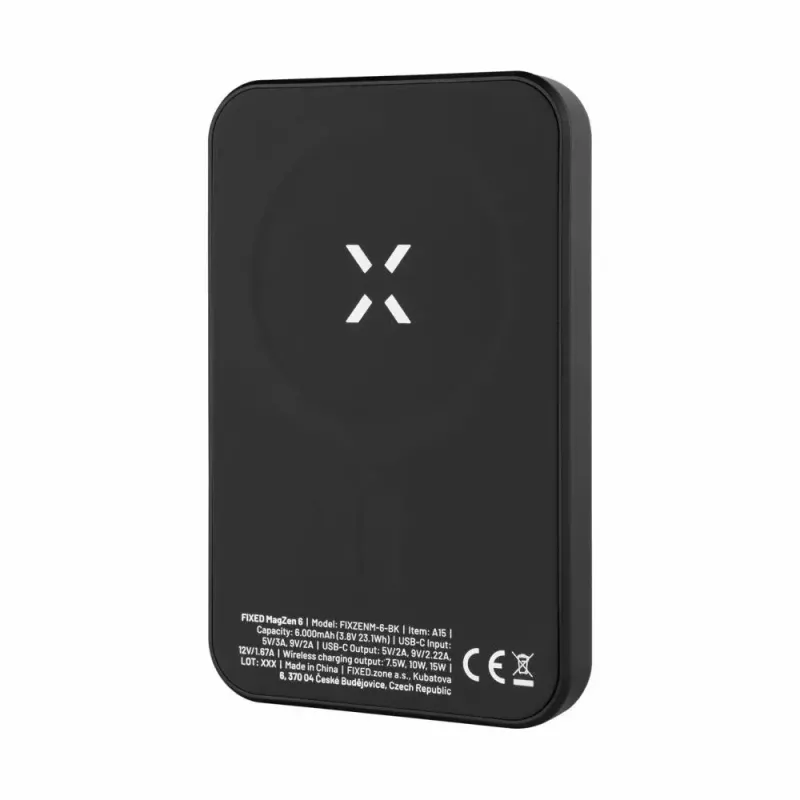 Prenosná powerbanka FIXED MagZen 6000 mAh – čierna, USB výstup pre smartfóny a tablety