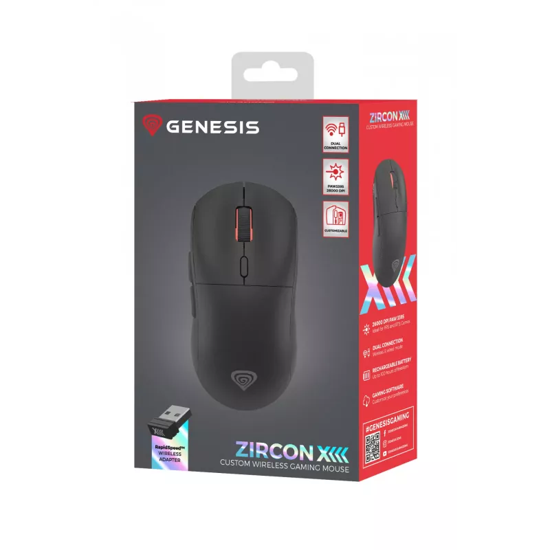 GENESIS Zircon XIII myš Gaming obojručná RF Wireless + USB Type-C optická 26000 DPI