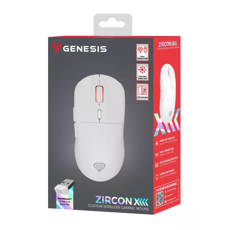 GENESIS Zircon XIII myš Gaming obojručná RF Wireless + USB Type-C optická 26000 DPI