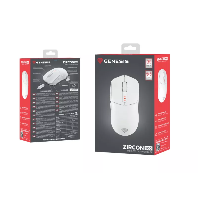 GENESIS Zircon 500 myš Gaming pravácka RF Wireless + Bluetooth + USB Type-C optická 10000 DPI