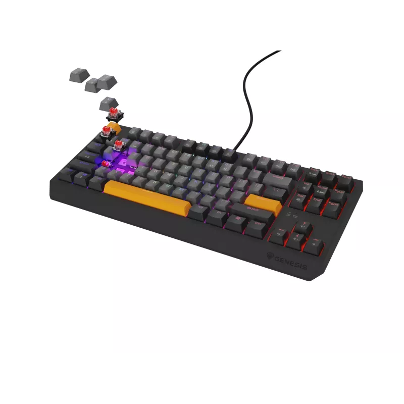 Genesis Thor 230 TKL drôtová mechanická herná klávesnica, US, Anchor Gray Negative, Outemu Red