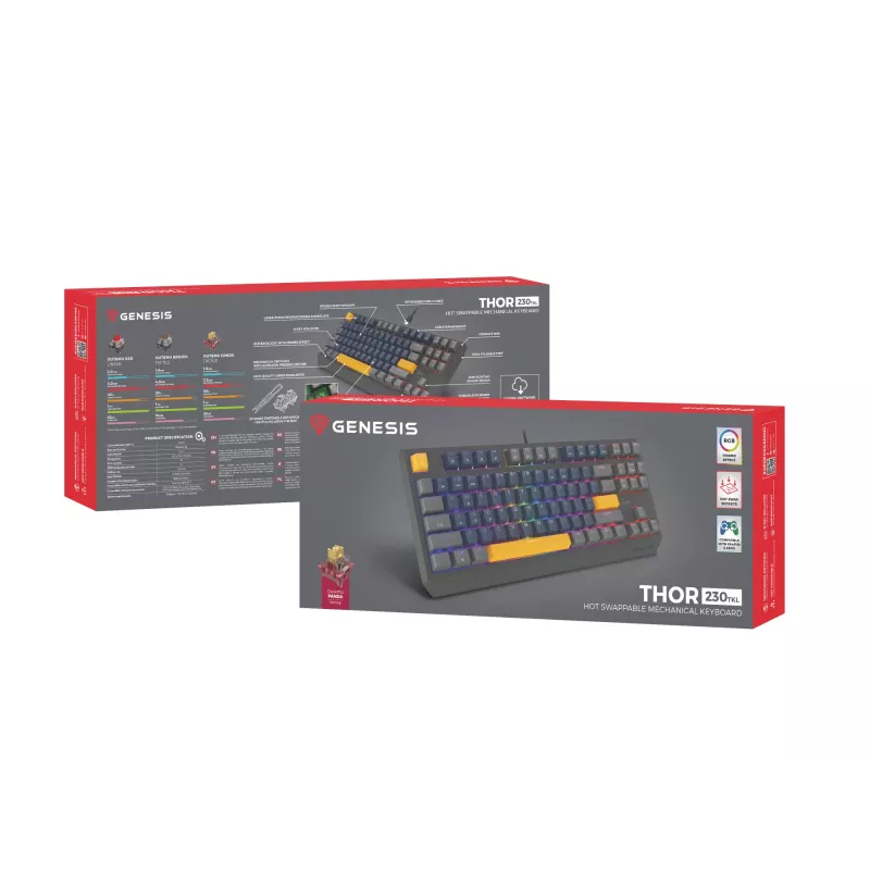 GENESIS THOR 230 TKL klávesnica Gaming USB + RF Wireless + Bluetooth QWERTY čierna, modrá, sivá, oranžová