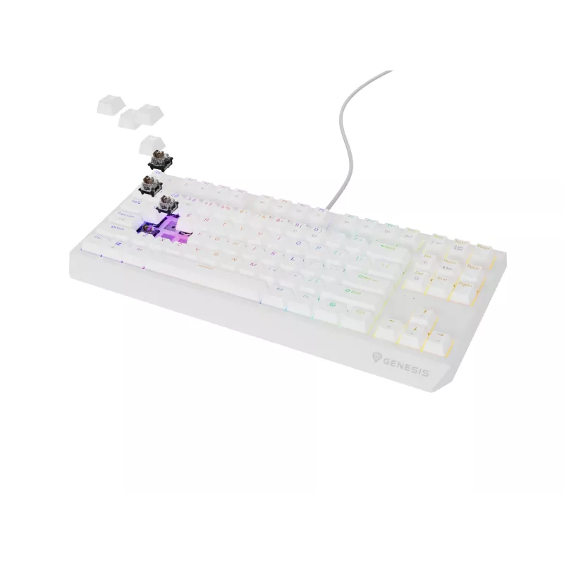 Genesis Thor 230 TKL drôtová mechanická herná klávesnica, US, biela, Outemu Brown