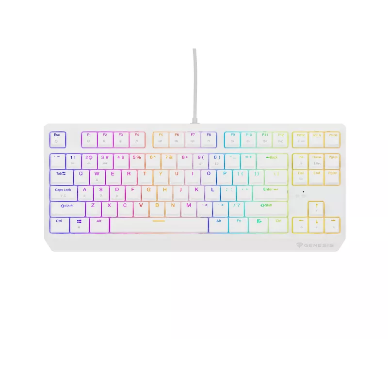 Genesis Thor 230 TKL drôtová mechanická herná klávesnica, US, biela, Outemu Brown