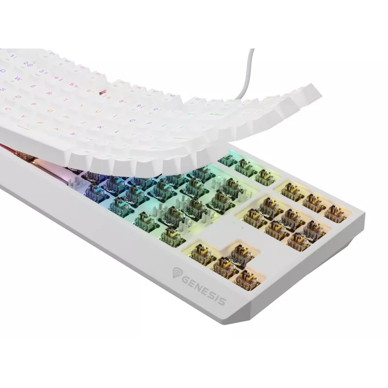 Genesis Thor 230 TKL drôtová mechanická herná klávesnica, US, biela, Outemu Brown