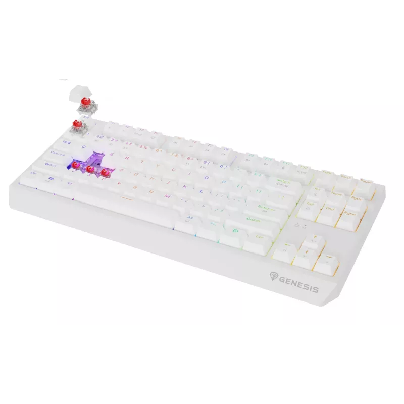 Tenkeyless herná klávesnica GENESIS Thor 230 TKL — USB, RF Wireless, Bluetooth, QWERTY, biela