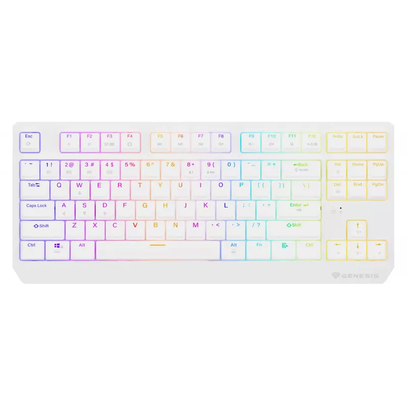 Tenkeyless herná klávesnica GENESIS Thor 230 TKL — USB, RF Wireless, Bluetooth, QWERTY, biela