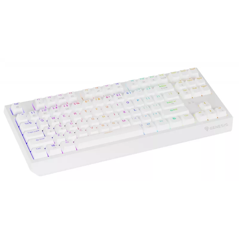 Tenkeyless herná klávesnica GENESIS Thor 230 TKL — USB, RF Wireless, Bluetooth, QWERTY, biela