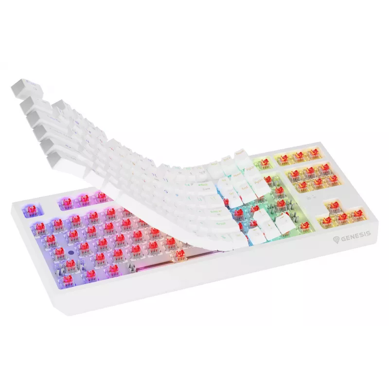 Tenkeyless herná klávesnica GENESIS Thor 230 TKL — USB, RF Wireless, Bluetooth, QWERTY, biela
