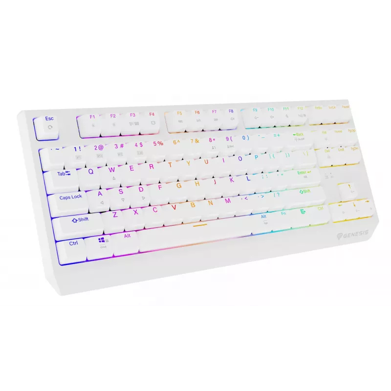Tenkeyless herná klávesnica GENESIS Thor 230 TKL — USB, RF Wireless, Bluetooth, QWERTY, biela